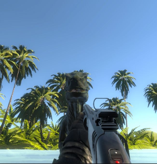 Velociraptor encarando o jogador diretamente